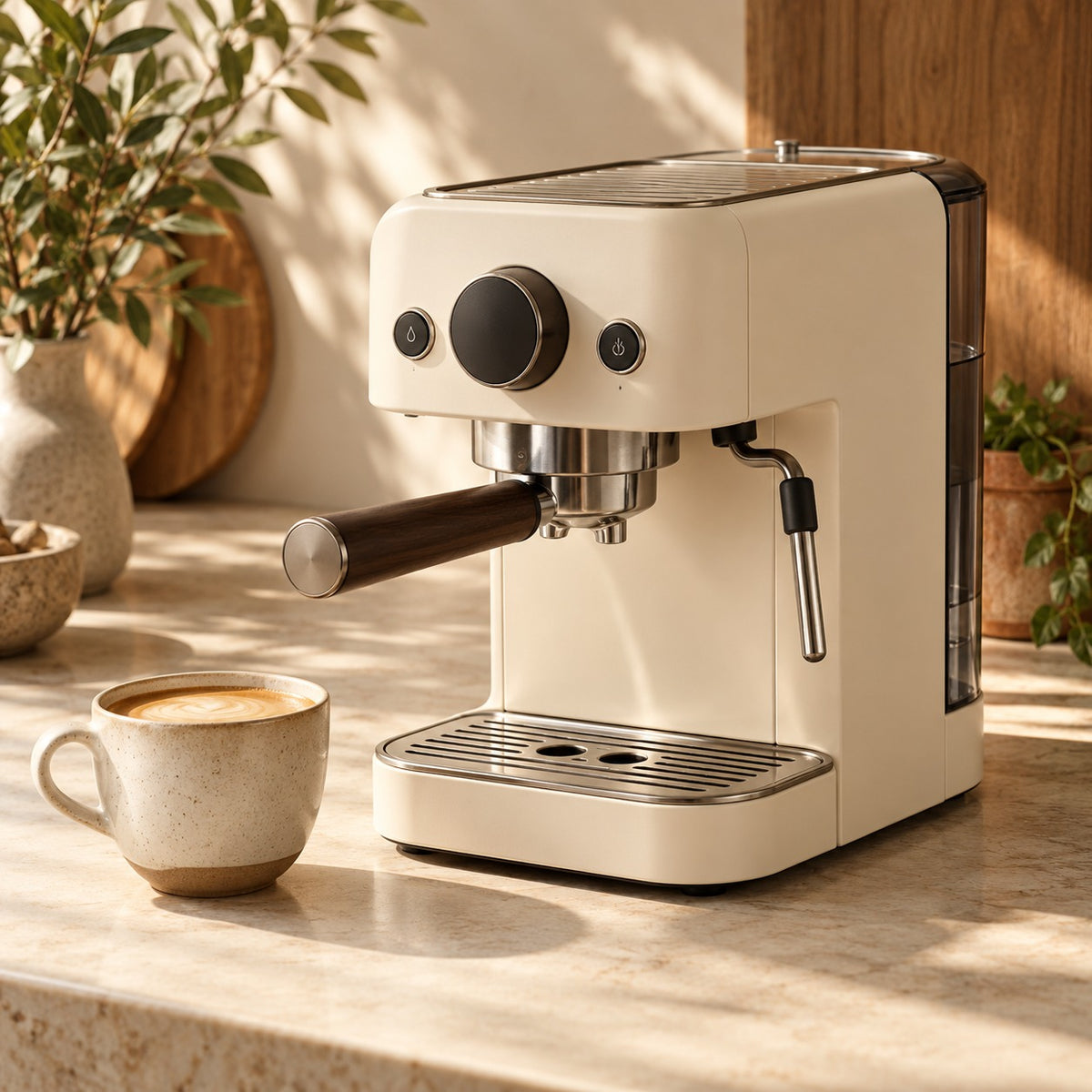 Cream countertop coffee appliance — view 1