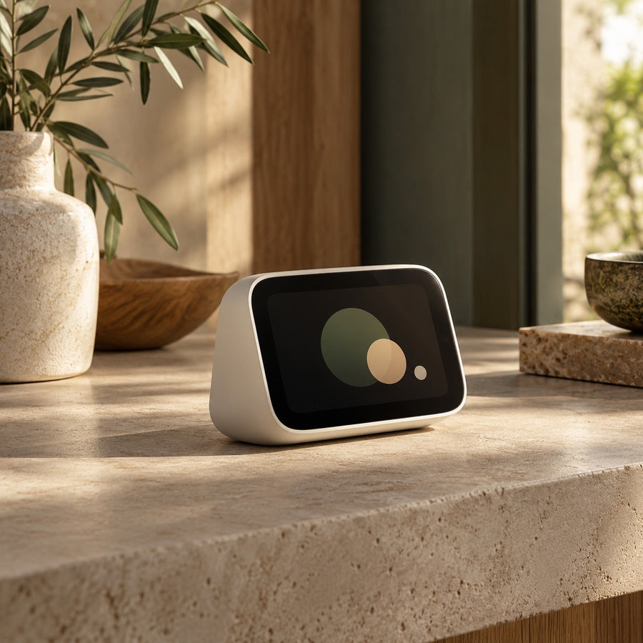 Compact tabletop smart-home control device — view 1